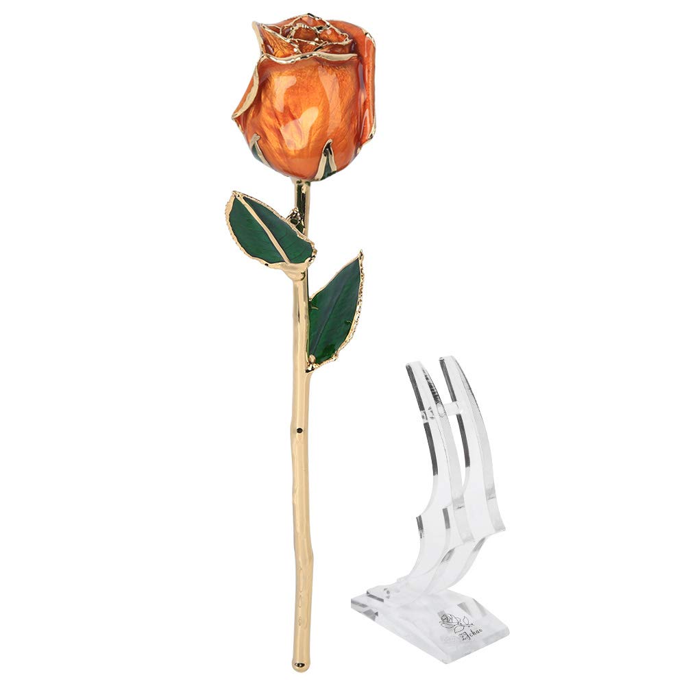 Fiore di Rosa Placcato Oro 24K con Base - San Eterno, Anniversario, Compleanno, Festa della Mamma - Centrotavola Decorativo per Casa e Ufficio di Lunga Durata