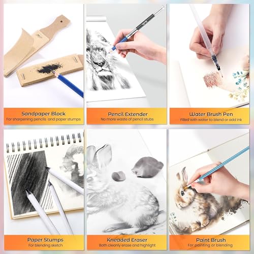 133 PCS Art Supplies Sketching Kit, Pro Drawing Pencils with Sketchbook, Coloring Book, Watercolor Pad, Black Paper Pad, Colored Graphite Charcoal Watercolor & Metallic Pencils for Artists Adults — view 6