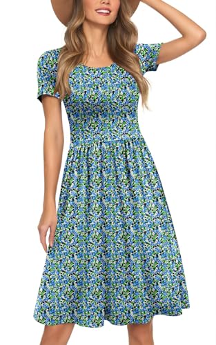 Image of Womens Short Sleeve Empire Waist Dresses Casual Summer Dress with Pockets