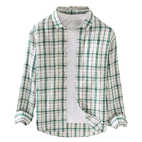 Chemise en lin homme de qualité supérieure à carreaux Disimlarl