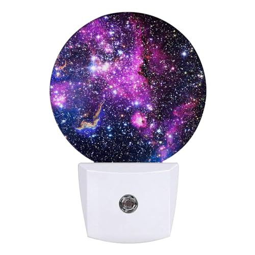 Image of Starry Sky Night Light Purple Galaxy Space Night Lights LED Lamp Round Plug into Wall Nightlight with Dusk to Dawn Sensor Home Hallway Stairway Kitchen Decor