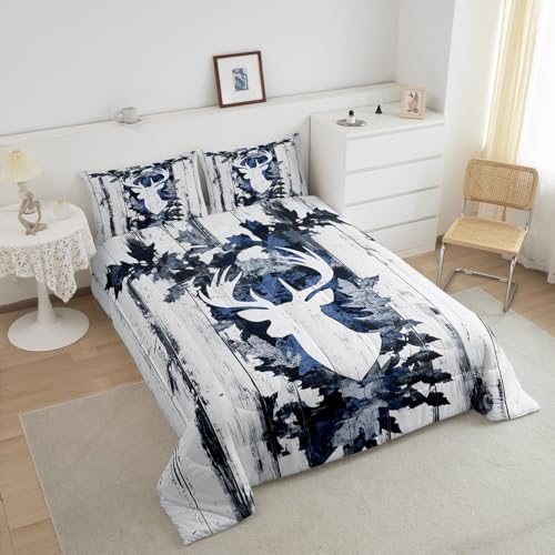 Image of Feelyou Camo Deer Comforter Set Twin Size Deer Antlers Army Camouflage Bedding Set Boys Girls Hunting Comforter Set Animal Duvet Insert Bed Set 2Pcs
