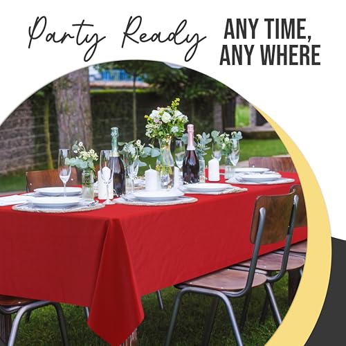 Image of Exquisite Red Rectangle Tablecloth 54 inchx108 inch - 48 Pack | Plastic Tablecloth, Disposable Table Covers Rectangle for Parties, Weddings, Holidays & Party Supplies