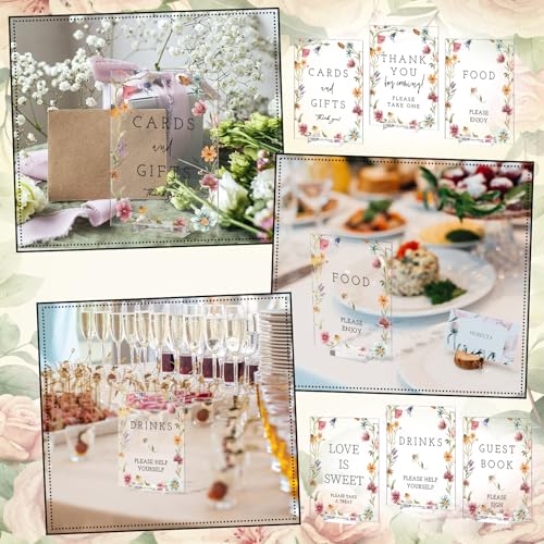 Image of Vercraft 6 Pcs Wildflowers Wedding Table Decorations | 5 x 7 inch Wildflower Wedding Decor, Bridal Shower Sign, Take One Thank You Acrylic Sign, Wedding Birthday Guest Gift Party Decor