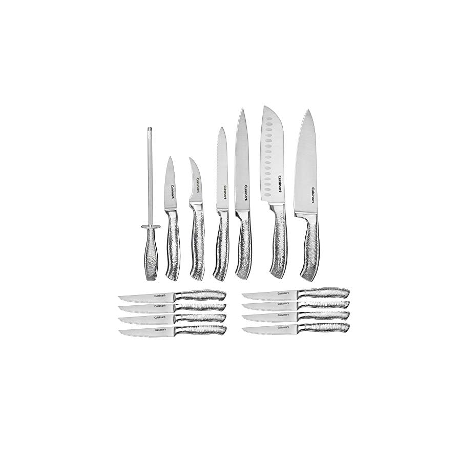 Cuisinart-Classic-Stainless-Steel-17-Piece-Knife-Block-Set Cuisinart Classic High-Carbon Hammered Stainless Steel Forged Knife Set With Sheath Blade Gaurds (17-Piece Set)