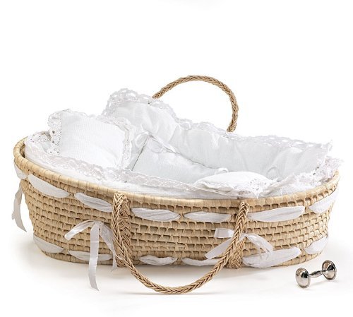 Burton and Burton Natural Baby Moses Basket with White Lace Bedding