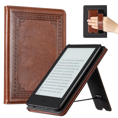 Image of CoBak Case for 6 inch E-Reader - PU Leather Smart Cover with Auto Sleep /Wake & Hand Strap, not Compatible with Kobo Clara,Vintage Brown