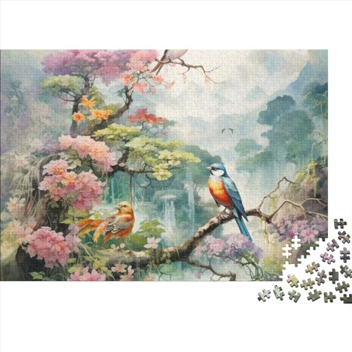 Puzzle 1000 Pièces Bois de Qualité Artisanale Oiseaux Colorés Loisir Créatif Haut de Gamme