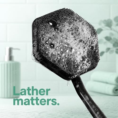 Image of Episkey Back Scrubber - Exfoliates & Deep Cleans - Silicone Shower & Bath Brightening Body Brush with Long Handle and Bespoke Bristles - Bathroom & Hygiene Accessory - Charcoal