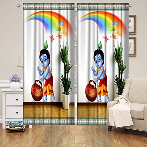 Image of Bal Gopal Krishan ji Kanha Laddo Gopal Parde for Mandir /Pooja room /Temple /4x7 feet Long Curtains Set of 2 Pc