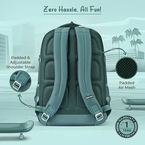 Image of Gear Street Style 19 inch /38L Large Water Resistant School Bag | Casual Backpack | Daypack | Travel Backpack | Kids Bag for Boys /Girls (Green - Grey)