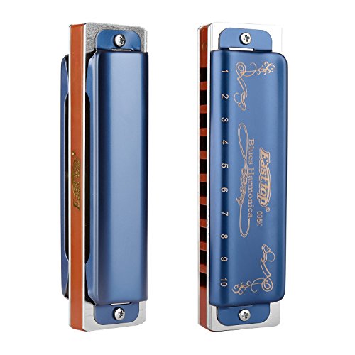 Harmonica Key Of C 10 Hole 20 Tone Harmonica C Blues With Case Top Grade Heavy Duty For Professional Player,Beginner,Students,Children,Kids Gift - Blue #TOP5