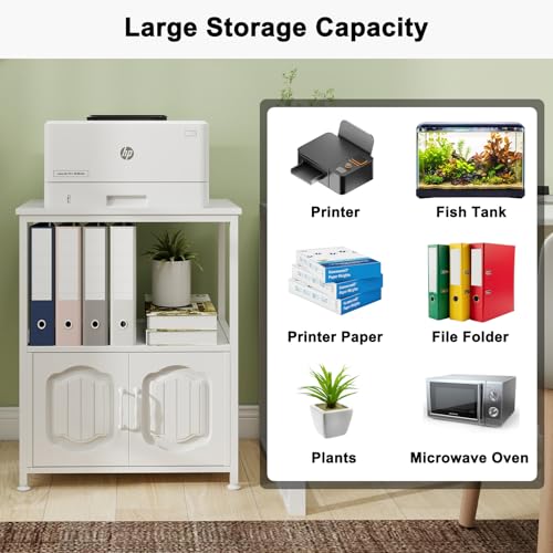Image of Natwind 3 Tier Printer Stand, Filling File Cabinet with Open Shelves,White