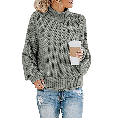 LAEMILIA - Jersey de Cuello Alto para Mujer, para otoño e Invierno, Corte Holgado, Tallas Grandes, Manga Larga Gris XXL Cover