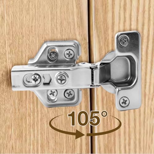 Miniatura 5 de Oderra Bisagras Con Amortiguador Para Puertas De Cocina Y Armario Con 2 Placas De Acero Inoxidable Y 12 Tornillos - Cierre Suave Y Silencioso Para Muebles De Madera Y Puertas - 9 X 9 Cm