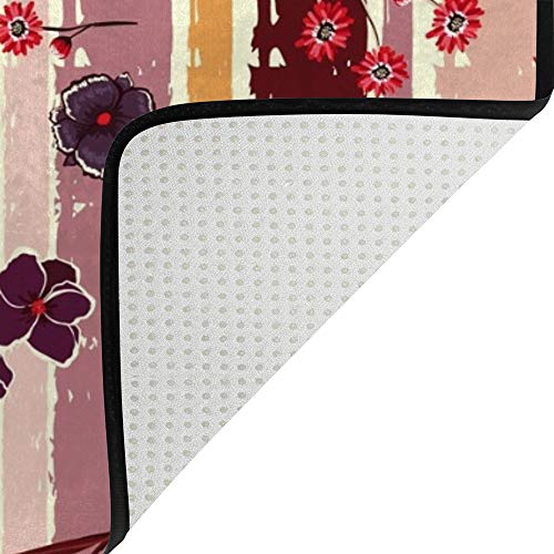 Tapis de surface Ruchen haut de gamme en velours corail épais à rayures et fleurs rouges