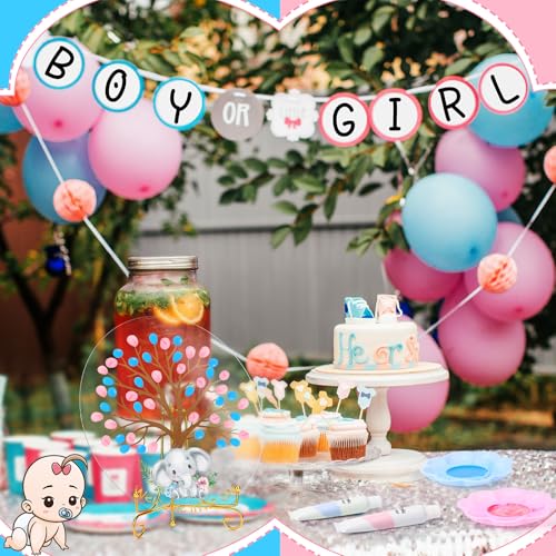 Pasimy Gender Reveal Fingerprint Tree Boy or Girl Party Ideas Baby Shower Guest Book Party Game Gender Reveal Decoration Supplies Baby Shower Sign in for He or She Keepsake(Elephant)