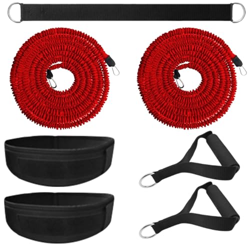 Tuyzhrymlic Speed and Agility Training Equipment, Two Resistance Bands and Adjustable Waist Belts 8pcs 80lb for Solo or Partner Exercise to Maximize Strength Power Focus Suitable for Muti-Sports