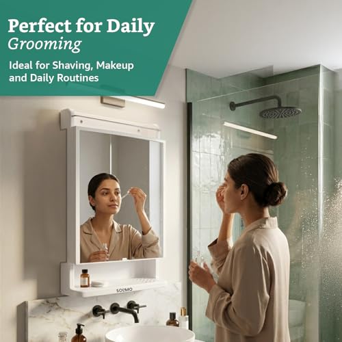 Image of Amazon Brand - Solimo CleanLook Wall Mounted Plastic Bathroom Mirror Cabinet with Storage Shelves, Space Saving Organizer for Toiletries & Daily Essentials, White