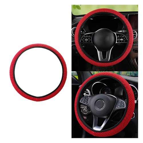 Stretch Elastic Steering Wheel Cover, All-Season Comfort, Warm in Winter & Cool in Summer, Universal 15 Inch Microfiber Breathable Ice Silk, Anti-Slip, Odorless, Easy Carry, Fit Car, SUV (Red)