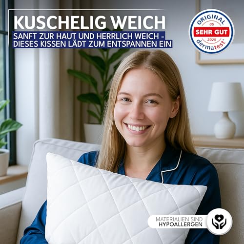 Polyester Kopfkissen (40x40 cm groß) - 2er Set Kissen für Bett und als Dekokissen - Mit Reißverschluss für Füllung - Sofakissen - Zierkissen für Couch und Sofa - Ökotex - Waschbar bis 60° - Weiß