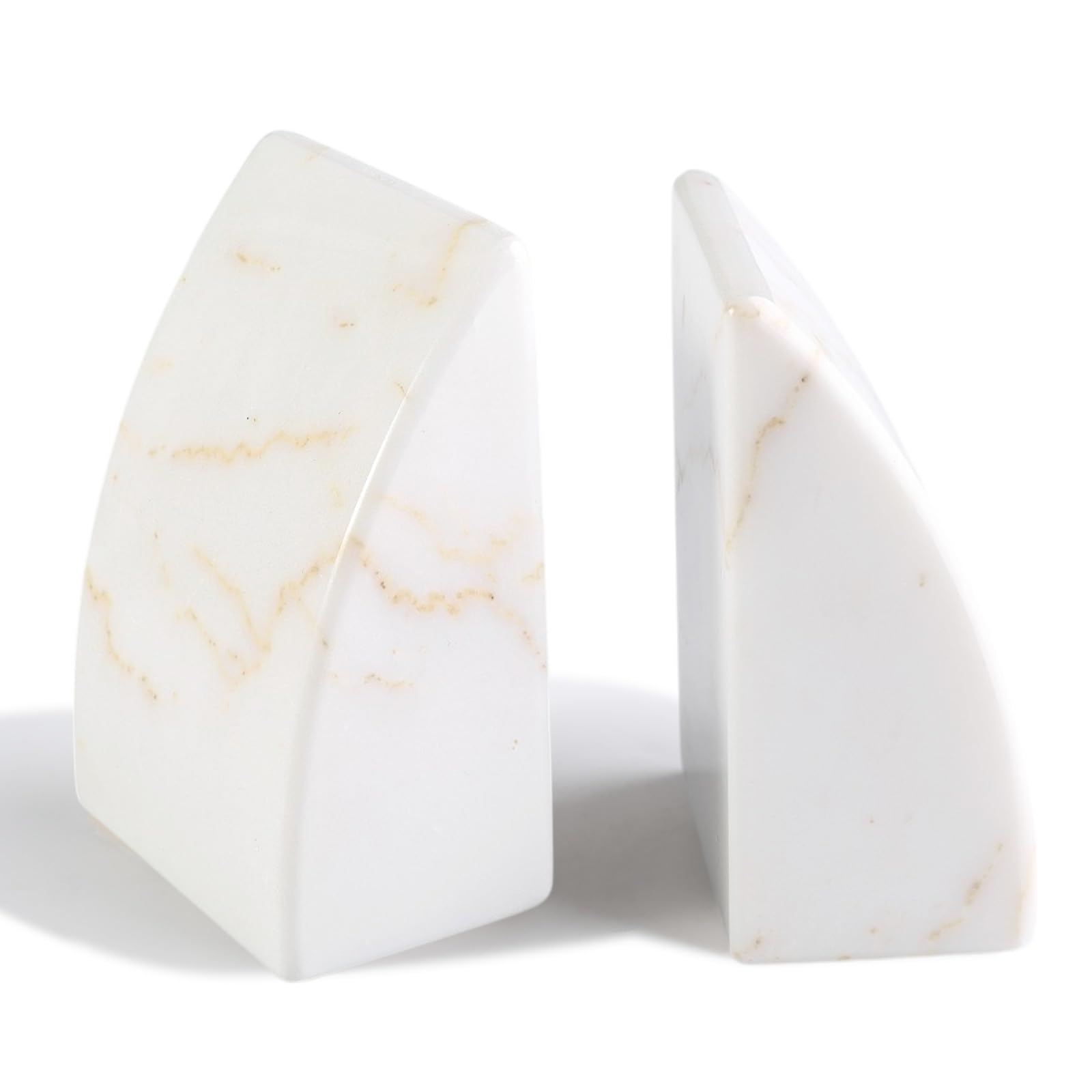 Koville Marble Bookends for Shelves, Large Bookends for Heavy Books, Non-Slip Heavy Duty Book Stopper for CD/Movies, Aesthetic Decorative Book Ends for Bookshelf Table Home Decor(White)