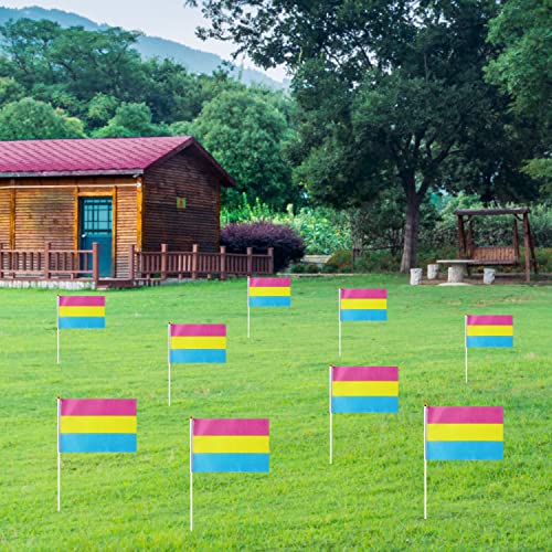 Image of GentleGirl 12 Pack Pansexual Pride Rainbow Flags Pansexual Pan Small Mini Hand Held Stick Flag Gay LGBT Festival Party Parades Decorations