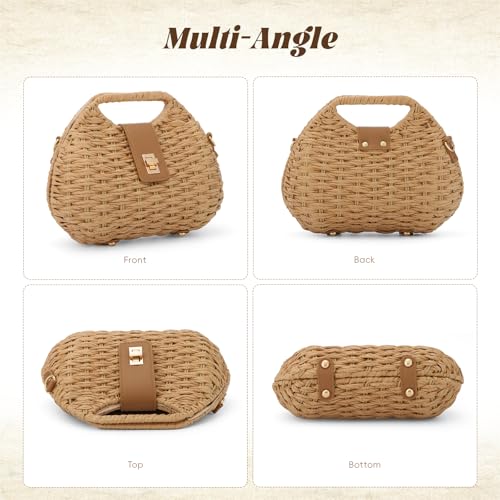 Bolso Tote tejido de paja con correa cruzada para mujer miniatura 3