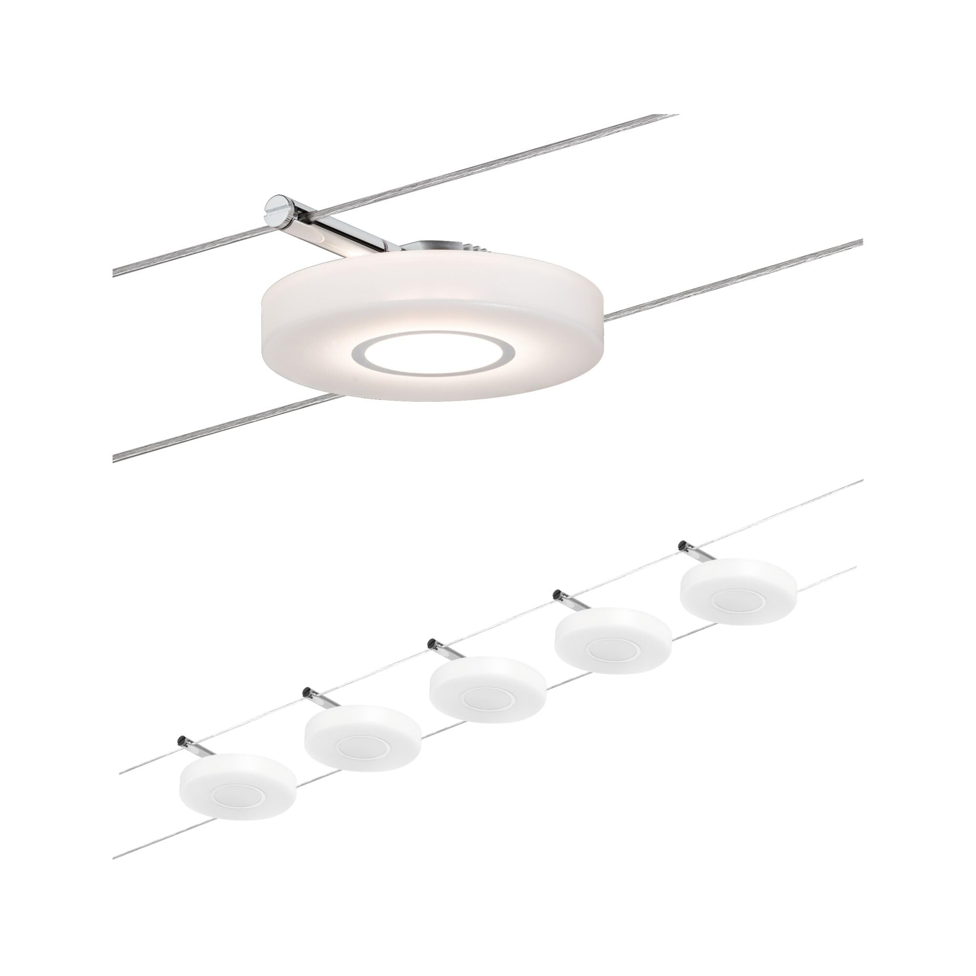 Paulmann Seilsystem DiscLED1 Set erweiterbar Warmweiß 5x4W LED Chrom Satin Hängeleuchte