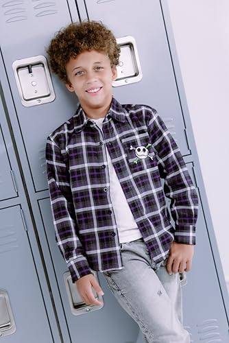 Disney Nightmare Before Christmas Jack Skellington Little Boys Flannel Button Down Shirt Plaid Black/Green 7-8 - image 2