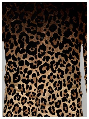 Men's Leopard Print Shirts Cheetah Long Sleeve Button Down Vintage Tee Shirt3