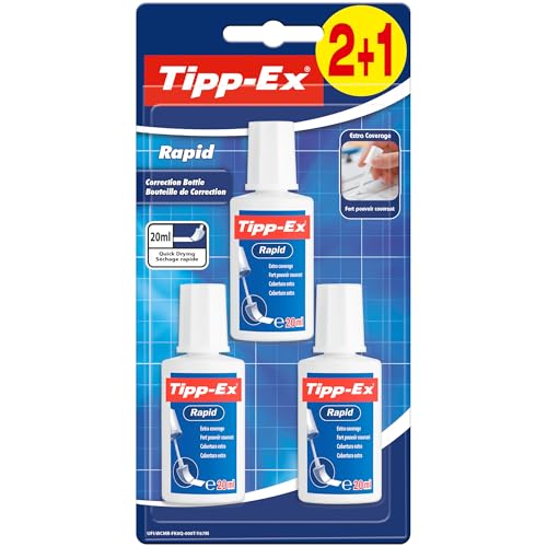 Tipp-Ex Rapid Correction Fluid Bottle High Quality Correction Fluid Excellent Coverage 20ml Pack of 3 white