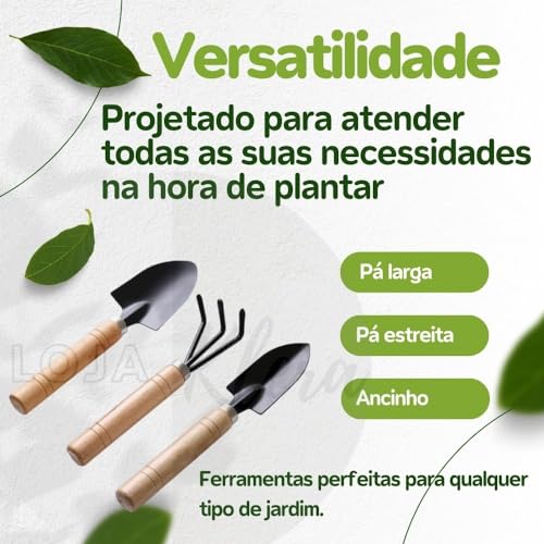 Kit Jardinagem 3 Peças Pás e Ancinho Ferramentas Para Jardim Plantar Transplantar Kit Ferramentas de