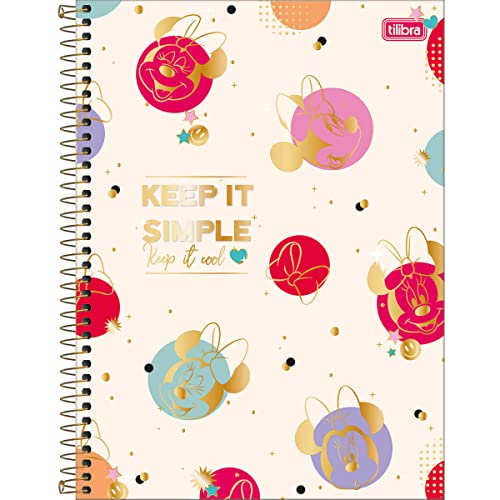 Caderno Espiral Capa Dura Universitário 10 Matérias 160 Folhas Minnie - Fundo Bege com Bolinhas Coloridas - Tilibra 1 515J80ICJ-L