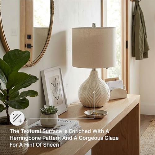 Signature Design by Ashley Rainermen Casual Ceramic Table Lamp, Transparent White Glaze Finish, Drum Hardback Fabric Shade, 11" W x 11" D x 21" H, Off White - Image 5
