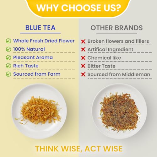 Image of BLUE TEA - Marigold Tea - 25 gm - 25 cups | Natural Sun Dried Marigold Flower | RELIEVES PAIN | Caffeine Free - Flower Based - Herbal Tea - Non Bitter | Pet Jar