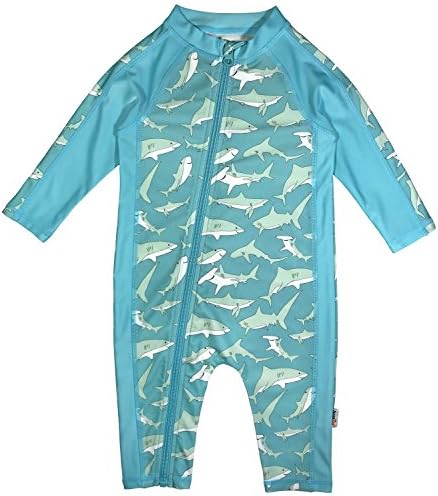 SwimZip Boy Long Sleeve Sunsuit with UPF 50 Protection | Sharks Blue 18-24 Month