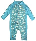 SwimZip Boy Long Sleeve Sunsuit with UPF 50 Protection | Sharks Blue 18-24 Month