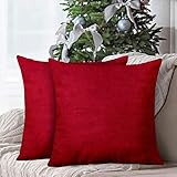 InnoGear Set of 2 Velvet Pillow Covers Soft Decorative Square Throw Pillow Covers 18 x 18 inches Design Cushion Case for Home Decor Sofa Bedroom Car, Covers ONLY (Wine Red)