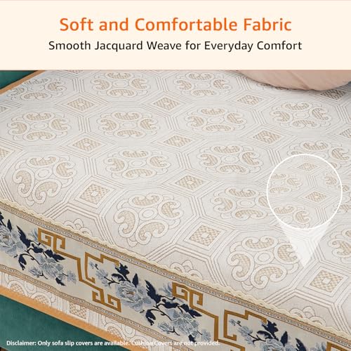 Image of Amazon Basics Jacquard Sofa Cover for Three Seater, Smooth Plain Weave, Non-Slip Sofa Pad, 70x180 cm, Soft Silicone Grip Dots, 100% Polyester, Machine Washable - Grey