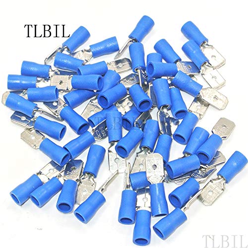 Davitu 1000pcs/bag MDD2-250 blue 6.3mm Spade Crimp Terminal 6.3 mm Male Insulated Electrical Connectors