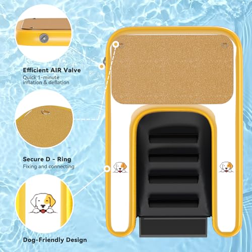 Inflatable Dog Pool Water Boat Ramp Claw-Friendly Dog Safety Ramps with Platform On Water Ladder Steps, Puncture-Resistant Surface Maximum Load 50lbs, Non-Slip EVA Float for Pool, Lake, Dock & Seat