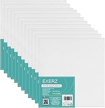 Exerz 20x20cm Pannelli in Tela 12pz - 3mm/ 280gsm/ 100% Cotone Cartoni Telati d’Artista Bianca per Pittura/Vuote/Tre Strati di Gesso/Prive di acidi/Grana Media - Olio o Acrilico