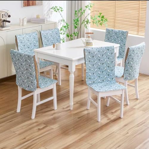 Image of HOMETHREADS Universal-Fit Cotton Fabric Chair Cover Comfortable Cushioned Seating Pad with Anti-Slip Back, Perfect for Kitchen,Dining Room (Beige Blue, Pack of 2)