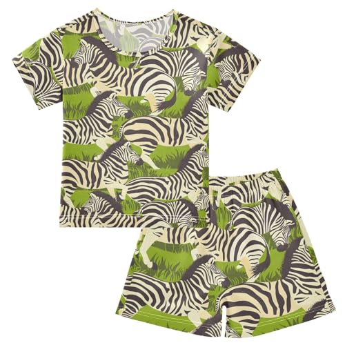 ALAZA Zebra Leaf Animal Pajamas Short Sleeve 2 Piece Sleepwear Top and Bottom Pajama Set Unisex