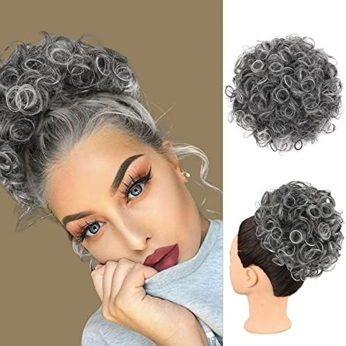 Oseti Curly Grey Hair Buns Messy Bun Hair Piece Clip in