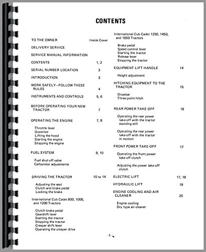 International Harvester Cub Cadet 1200 Lawn & Garden Tractor Operators Manual      Unknown Binding