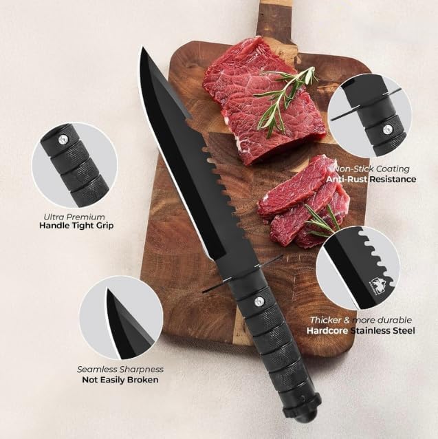Image of E-COSMOS Carbon Steel Kitchen Knife,Sharp Black with Protective Sheath, Ergonomic Handle for Slicing Fruits, Vegetables, and Meat, 1-Piece