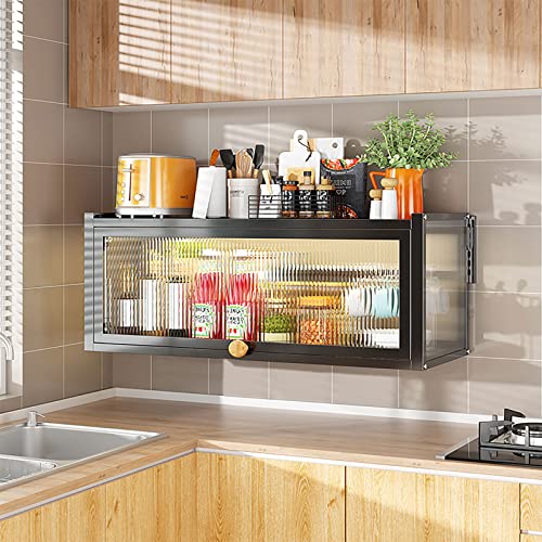SaWaUto Wall-Mounted Locker Flip-Up Door Wall Cabinet,Kitchen Wall Cabinet Organizer with Storage Shelf for Office, Dining Room,Living Room, Kitchen and Bathroom (Black)