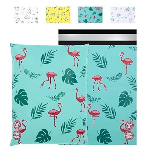 JinRuiKJ-Biodegradable-Poly-Mailer-10x13-100-Pack-Eco-Friendly-Shipping-Bags-for-Clothing-Self-Sealing-Packaging-Bags-for-Small-Business-Green-Mailing-Bags-Flamingo-Design